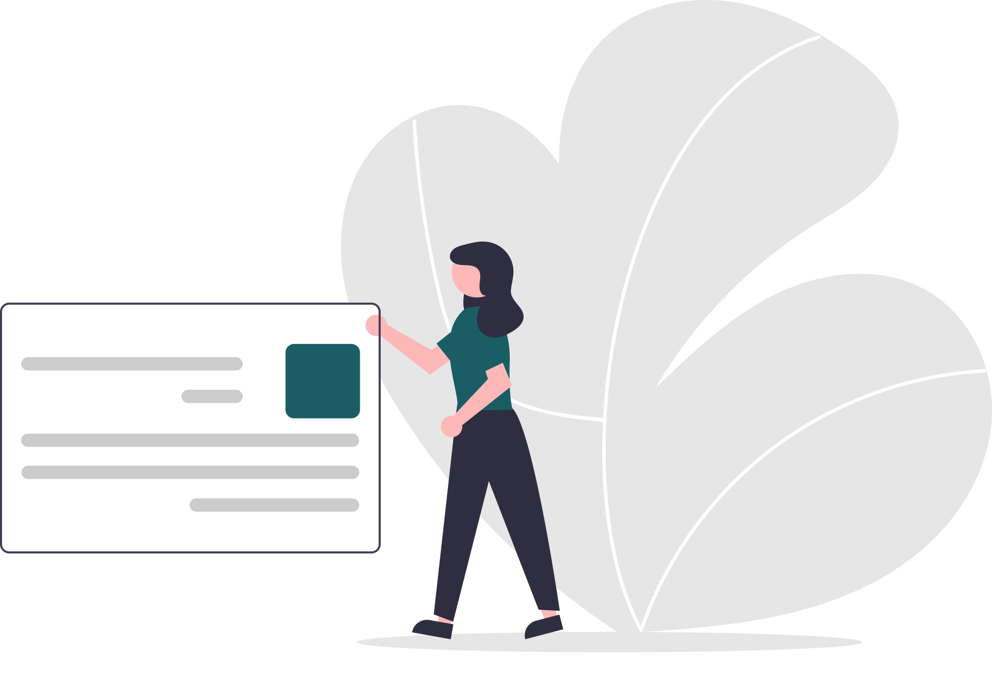 Illustration of woman holding a card.