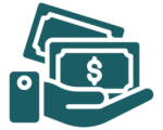Hand holding cash and a smartphone.