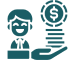 Person with dollar sign and hand icon.